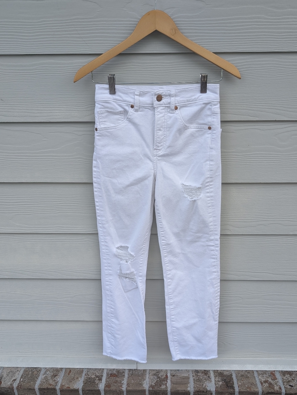 Express Jeans Size 00 Regular White Straight Ankle Hight Rise Pockets Distressed
